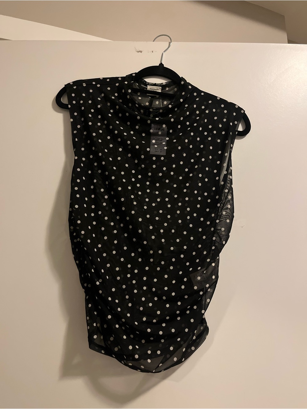 Abercrombie & Fitch Black and White Polka Dot Mock Neck Sleeveless Top